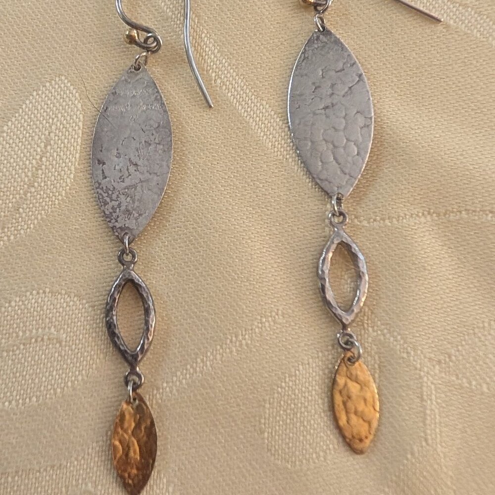 Long Sterling Silver Dangle earrings with hammered silver